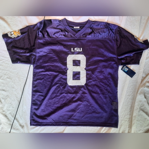 NEW! LSU Tigers Football Jersey Pro Edge Purple Short Sleeve Men Size XL #8 - Picture 1 of 7